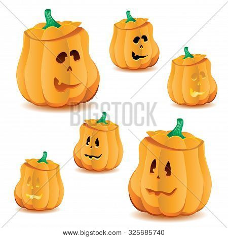 Set Of Halloween Pumpkins With Variations Of Illumination, Part 24
