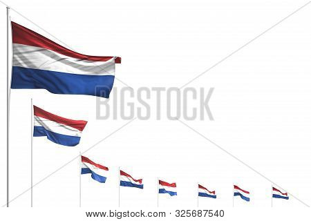 Cute Holiday Flag 3d Illustration
 - Many Netherlands Flags Placed Diagonal Isolated On White With S