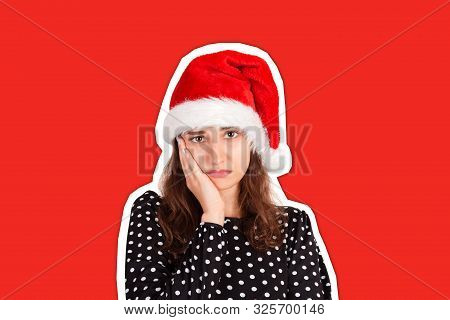 Displeased Fed Up Attractive Woman In Dress Leaning Head On Palm. Sulking From Displeasure. Magazine