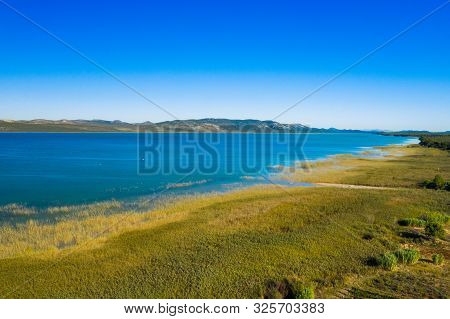 Beautiful Nature Park Vrana Lake (vransko Jezero), Dalmatia, Croatia, Aerial Shot