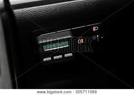 Novosibirsk, Russia - September 11, 2019:  Actyon Ssangyong, Close-up Of Black Headlight Switch Cont