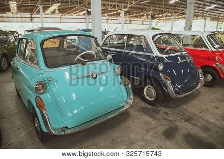 Nakhon Pathom, Thailand - August 3, 2019: Vintage Car Bmw Isetta 600 Exhibit At Vintage Car Collecto