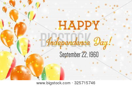 Mali Independence Day Greeting Card. Flying Balloons In Mali National Colors. Happy Independence Day