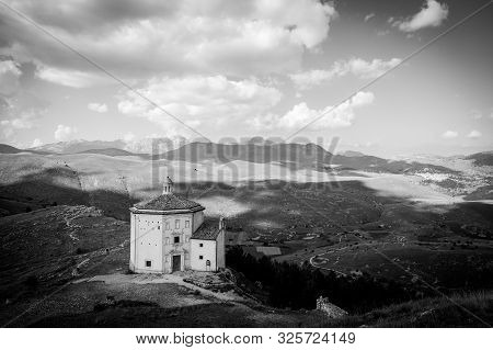 Rocca Calascio, Old Church On The Apennine Mountains In The Heart Of Abruzzo, Italy