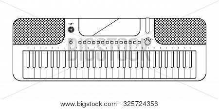 Line Elecronic Piano On White Background. Keyboard Piano Musical Instruments. Music Synthesizer. Vec