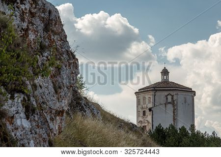 Rocca Calascio, Old Church On The Apennine Mountains In The Heart Of Abruzzo, Italy