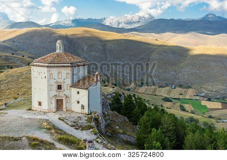 Rocca Calascio, Old Church On The Apennine Mountains In The Heart Of Abruzzo, Italy