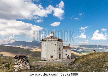 Rocca Calascio, Old Church On The Apennine Mountains In The Heart Of Abruzzo, Italy