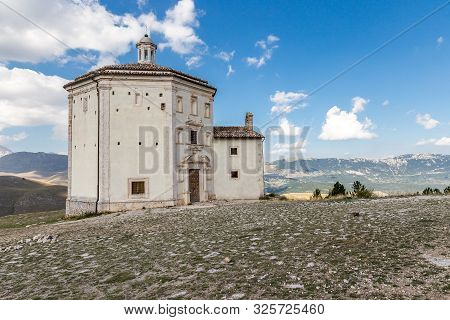 Rocca Calascio, Old Church On The Apennine Mountains In The Heart Of Abruzzo, Italy