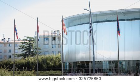 Architectural Detail Of The Modern Thalie Theater In  Montaigu, France