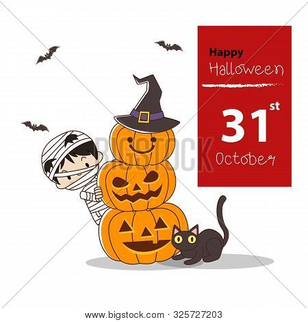 Happy Halloween Greeting Card. Young Mummy Boy .