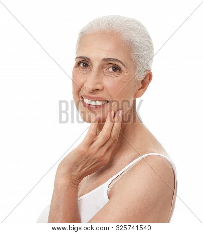 Portrait Of Beautiful Mature Woman On White Background