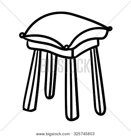 A Tabouret With A Pillow. Coloring Page Adult And Kids. Comfortable Furniture. The Design Of The Roo