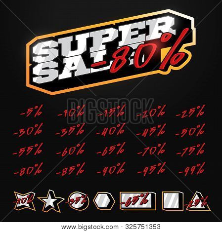 Super Sale Tag Builder Kit Typography In Sport Retor Style. Shop Or Online Shopping. Sticker, Badge