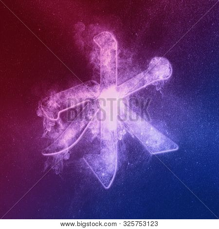 Confucian Symbol Red Blue. Chinese Philosophy. Abstract Night Sky Background.