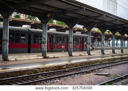 Train On The Platform Of Bucharest North Railway Station (gara De Nord Bucuresti) In Bucharest, Roma