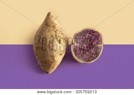 Okinawan Purple Sweet Potatoes On White Background