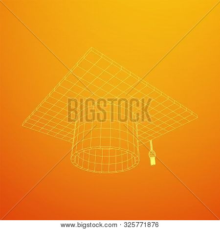 Education Graduation Academic Cap. Wireframe Low Poly Mesh Vector Illustration.