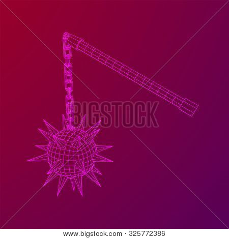 Medieval Chained Mace Ball. Wireframe Low Poly Mesh Vector Illustration.