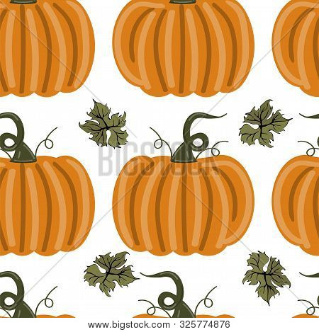 Pumpkins Seamless Pattern With Lettering. Autumn Background. Vector