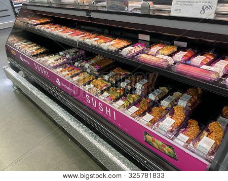 Orlando,fl/usa -10/4/19:  Fresh And Handmade Sushi In The Refridgerated Aisle Of A Sams Club Grocery