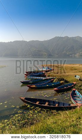 Pokhara, Nepal - November 4, 2017: The Athmosphere Around Phewa Lake Pokhara Nepal.