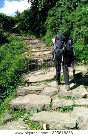 Ulleri, Nepal - November 05, 2017 : Trekking To Annapurna Base Camp From Nayapul
