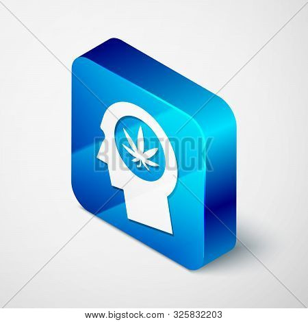 Isometric Silhouette Of Male Head In Profile With Marijuana Or Cannabis Leaf Icon Isolated On White 