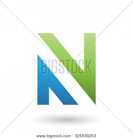 Illustration of Green and Blue V Shaped Icon for Letter N isolated on a White Background