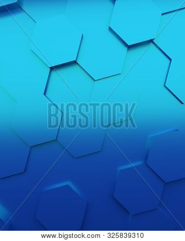Abstract Background With Blue Metallic Hexagons , 3d Rendering