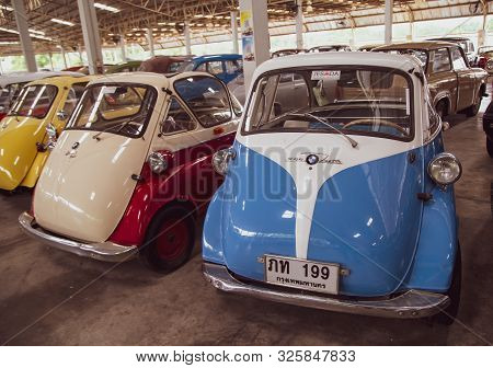 Nakhon Pathom, Thailand - August 3, 2019: Vintage Car Bmw Isetta Exhibit At Vintage Car Collector Ga
