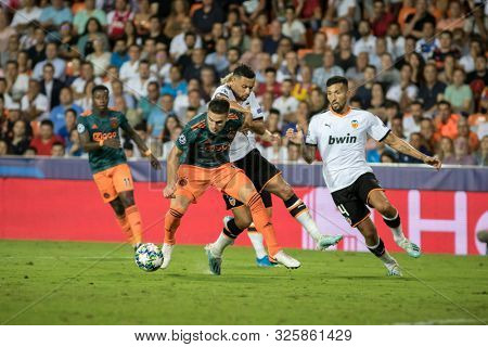VALENCIA, SPAIN - OCTUBER 2: Tadic with ball during UEFA Champions League match between Valencia CF and AFC Ajax at Mestalla Stadium on Octuber 2, 2019 in Valencia, Spain
