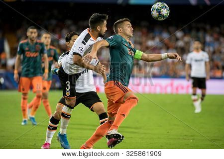 VALENCIA, SPAIN - OCTUBER 2: Tadic with ball during UEFA Champions League match between Valencia CF and AFC Ajax at Mestalla Stadium on Octuber 2, 2019 in Valencia, Spain