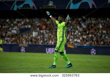 VALENCIA, SPAIN - OCTUBER 2: Onana during UEFA Champions League match between Valencia CF and AFC Ajax at Mestalla Stadium on Octuber 2, 2019 in Valencia, Spain