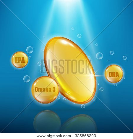 Omega 3 Capsule Ad Poster Template With Golden Fish Oil Capsule