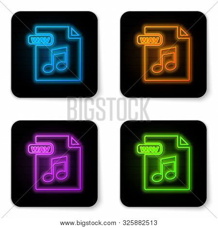 Glowing Neon Wav File Document. Download Wav Button Icon Isolated On White Background. Wav Waveform 