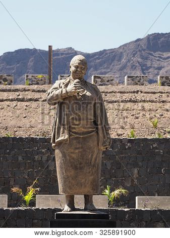 Statue Of Cesaria Evora At The International Airport On African Island Of Sao Vicente In Sao Pedro N