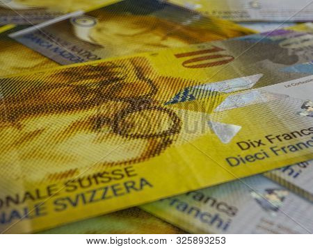 Currency Of Switzerland. Finance Background. Zurich. Chf. Swiss Franc.