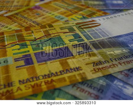 Currency Of Switzerland. Finance Background. Zurich. Chf. Swiss Franc.