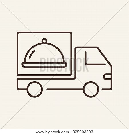 Truck With Hotplate Line Icon. Delivery, Truck, Courier. Restaurant Business Concept. Vector Illustr