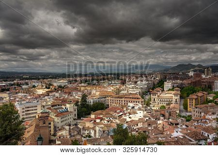 Aerial Withe Of Granada From Albicin Quarter During A Cloudy Day