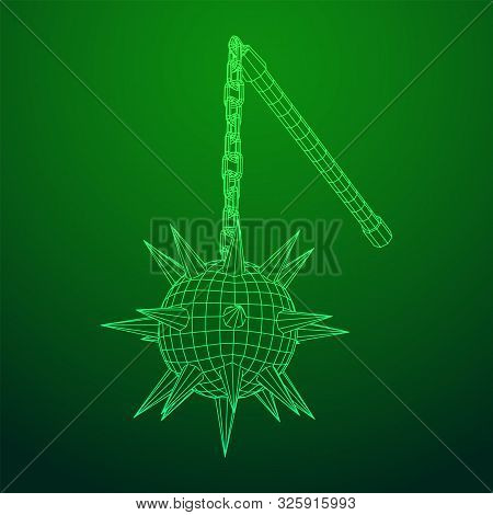 Medieval Chained Mace Ball. Wireframe Low Poly Mesh Vector Illustration.