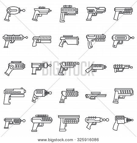 Blaster Shotgun Icons Set. Outline Set Of Blaster Shotgun Vector Icons For Web Design Isolated On Wh