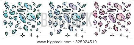 Crystal Doodles. Hand Drawn Gemstones Doodles Isolated On White.