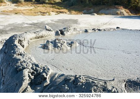 Muddy Volcanoes Paclele Mari Near Buzau, Romania. Mud And Natural-gas Eruptions Create Small Volcano