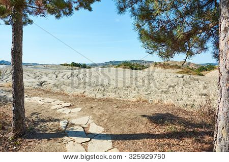 Muddy Volcanoes Paclele Mari Near Buzau, Romania. Mud And Natural-gas Eruptions Create Small Volcano
