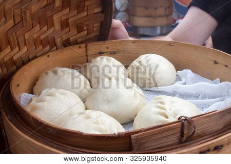 Steamed Pies Pyan-se With Vegetarian Filling National Korean Fast Food Ready To Eat In A Traditional