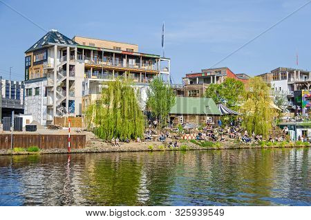 Berlin, Germany - April 22, 2018: Holzmarkt - An Urban Village Made Of Recycled Windows, Secondhand 