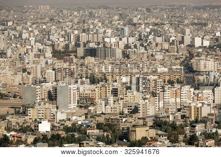 Panoramic View Of The Building Density Of Qom City, Iran. Dense Urban Development, Unfinished Houses