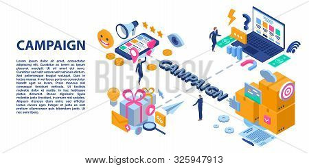 Campaign Adword Concept Banner. Isometric Illustration Of Campaign Adword Vector Concept Banner For 
